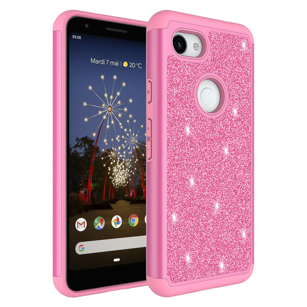 Google Pixel 3a Glitter Hybrid Case - Hot Pink - www.coverlabusa.com