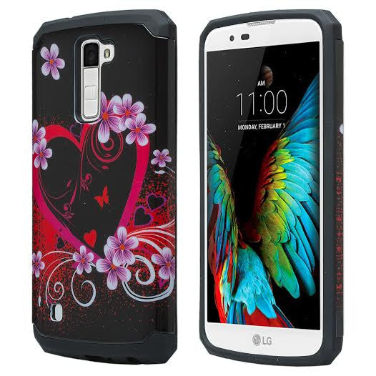 LG K10 / LG Premier LTE Case, Protective Hybrid, Hot Pink Hearts WWW.COVERLABUSA.COM
