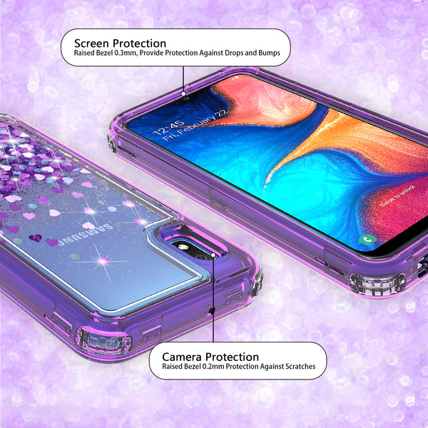 hard clear glitter phone case for samsung galaxy a10e - purple - www.coverlabusa.com 