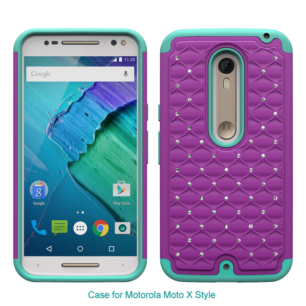 Motorola Moto X Style Rhinestone Case - Purple/Teal - www.coverlabusa.com