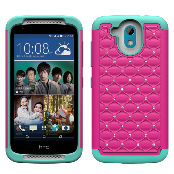 HTC Desire 526 Rhinestone Case - Hot Pink/Teal - www.coverlabusa.com