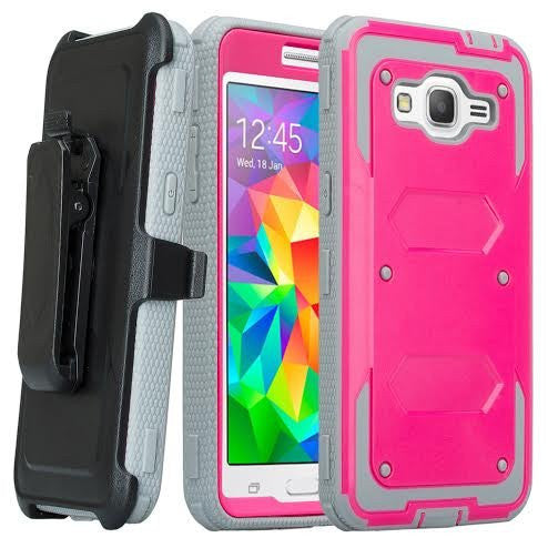 Samsung Galaxy Core Prime Prime Case holster screen protector,hot pink/grey www.coverlabusa.com