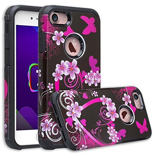 apple iphone 7 plus case, hybrid case - heart butterflies - www.coverlabusa.com