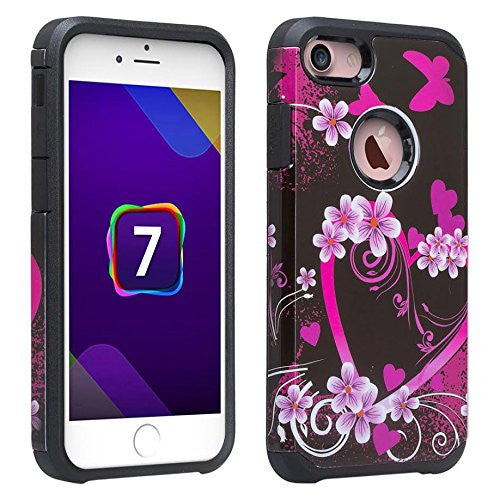 apple iphone 7 plus case, hybrid case - heart butterflies - www.coverlabusa.com