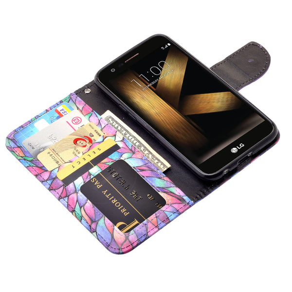 LG K10 (2018) leather wallet case - rainbow flower - www.coverlabusa.com