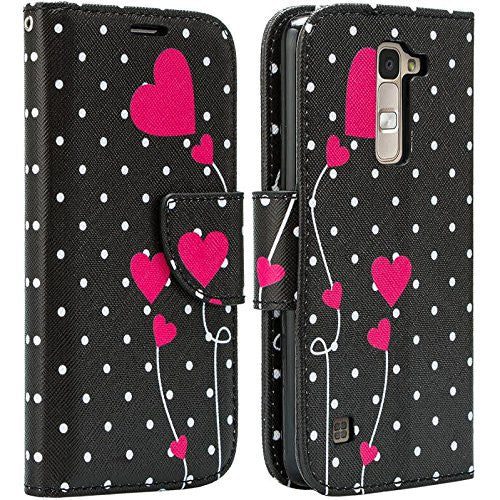 Alcatel Onetouch Evolve 2 Pu leather wallet case - polka dot hearts - www.coverlabusa.com