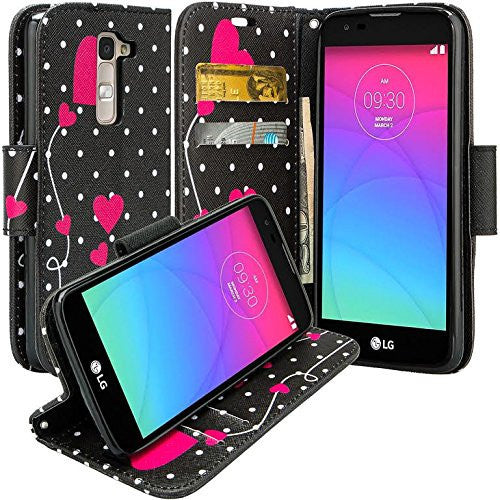 Alcatel Onetouch Evolve 2 Pu leather wallet case - polka dot hearts - www.coverlabusa.com