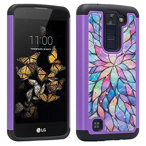 LG K8 / TLG ribute 5, Diamond Protective Hybrid cover, Rainbow Flower www.coverlabusa.com