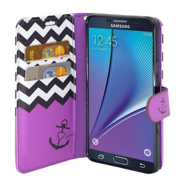 samsung galaxy note 5 case - Pu leather wallet - Purple Anchor - www.coverlabusa.com