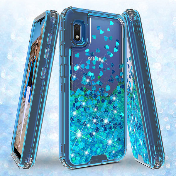 hard clear glitter phone case for samsung galaxy a10e - teal - www.coverlabusa.com 