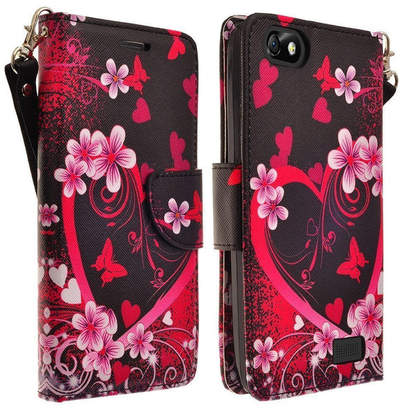 apple iphone SE 5S 5 leather wallet case - heart butterflies - www.coverlabusa.com