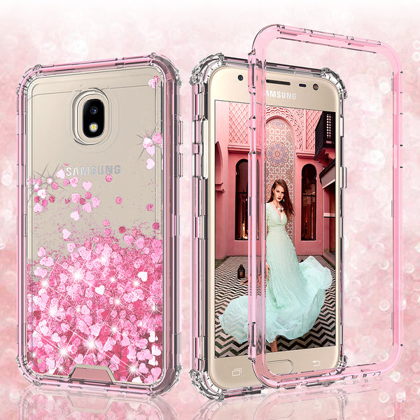 hard clear glitter phone case for samsung galaxy j3 2018 - pink - www.coverlabusa.com 