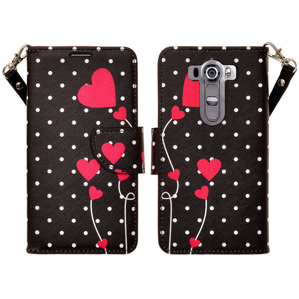 LG V10 leather wallet case - polka dot hearts - www.coverlabusa.com