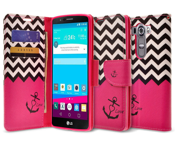 LG V10 leather wallet case - hot pink anchor - www.coverlabusa.com