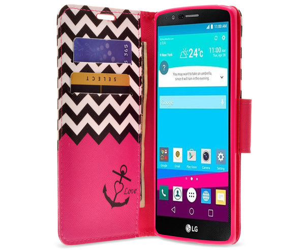 LG V10 leather wallet case - hot pink anchor - www.coverlabusa.com