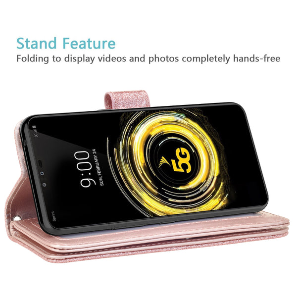 LG V50 ThinQ 5G Glitter Wallet Case - Rose Gold - www.coverlabusa.com