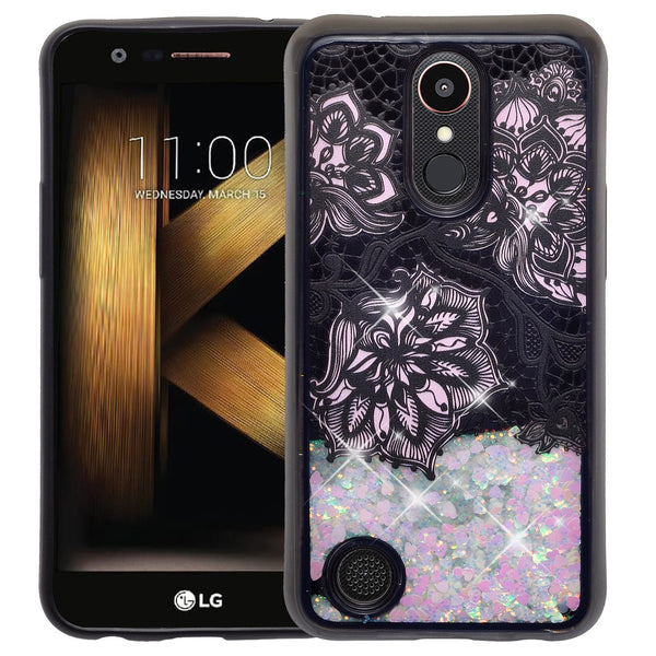 LG Aristo | K8 (2017) | Phoenix 3 | K4 2017 liquid sparkle quicksand case - pink flower lace - www.coverlabusa.com