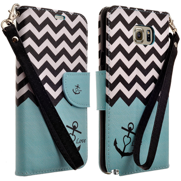 amsung galaxy note5 leather wallet case - teal anchor - www.coverlabusa.com