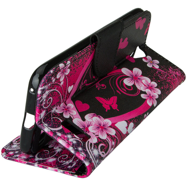 ZTE Grand X3 leather wallet case - heart butterflies - www.coverlabusa.com