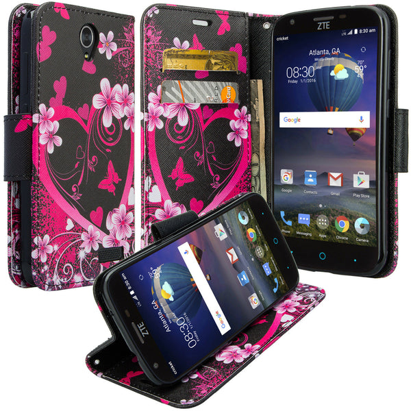 ZTE Grand X3 leather wallet case - heart butterflies - www.coverlabusa.com