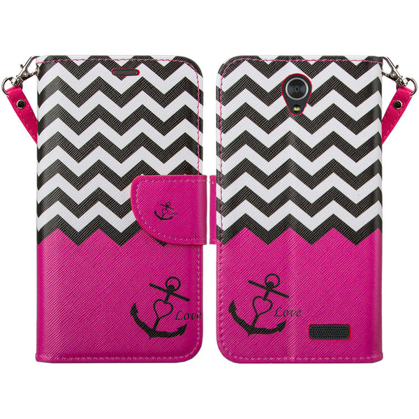 ZTE Grand X3 leather wallet case - hot pink anchor - www.coverlabusa.com