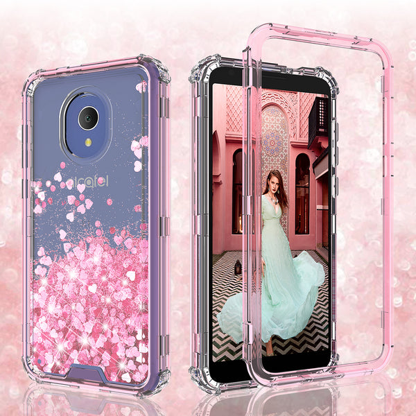 hard clear glitter phone case for alcatel 1x evolve - pink - www.coverlabusa.com 