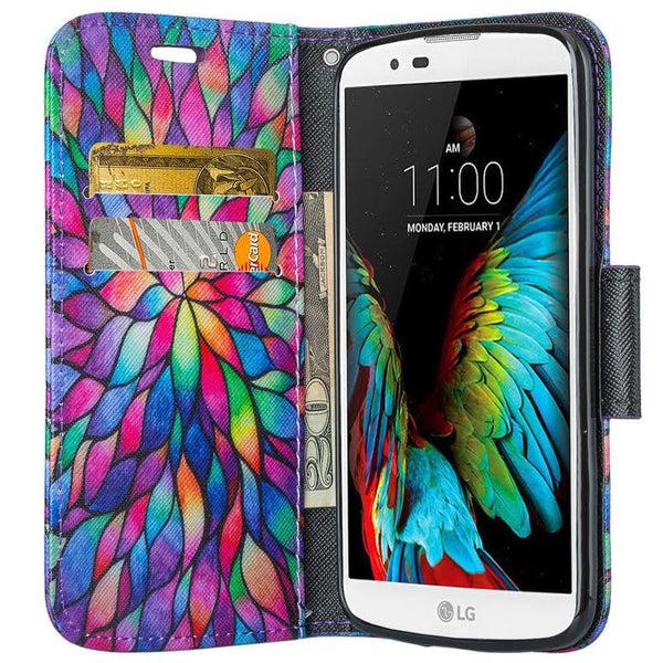 LG K7 / Tribute 5 / Treasure Wallet Case, Wrist Strap [Kickstand] Pu Leather Wallet Case with ID & Credit Card Slots - Rainbow