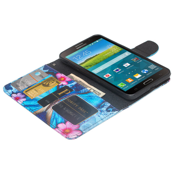 samsung galaxy mega 2 leather wallet case - blue butterfly - www.coverlabusa.com