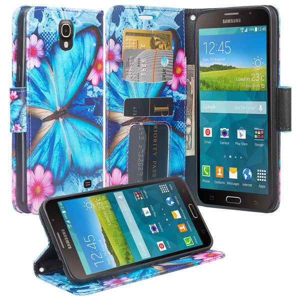 samsung galaxy mega 2 leather wallet case - blue butterfly - www.coverlabusa.com