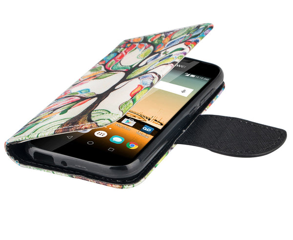 Huawei Union Wallet Case [Card Slots + Money Pocket + Kickstand] and Strap - Colorful Tree