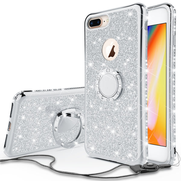 apple iphone 7 plus glitter bling fashion 3 in 1 case - silver - www.coverlabusa.com