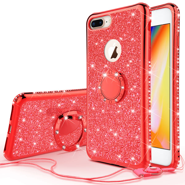 apple iphone 7 plus glitter bling fashion 3 in 1 case - red - www.coverlabusa.com
