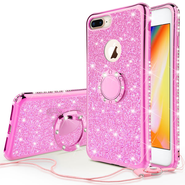 apple iphone 8 glitter bling fashion 3 in 1 case - hot pink - www.coverlabusa.com