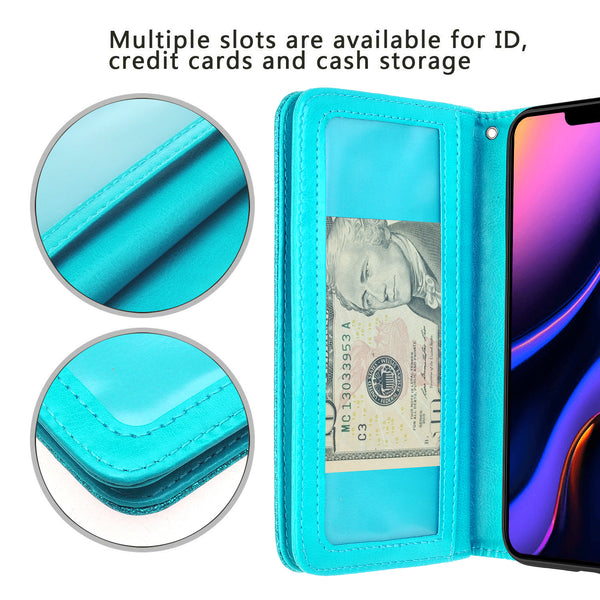 apple iphone 11 pro max glitter wallet case - teal - www.coverlabusa.com