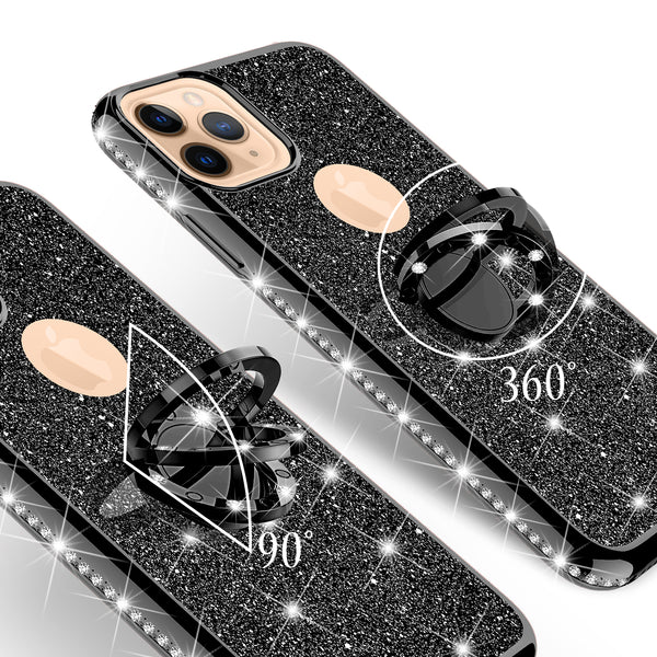 apple iphone 11 pro glitter bling fashion case - black - www.coverlabusa.com