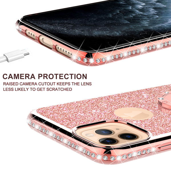 apple iphone 11 pro max glitter bling fashion 3 in 1 case - rose gold - www.coverlabusa.com