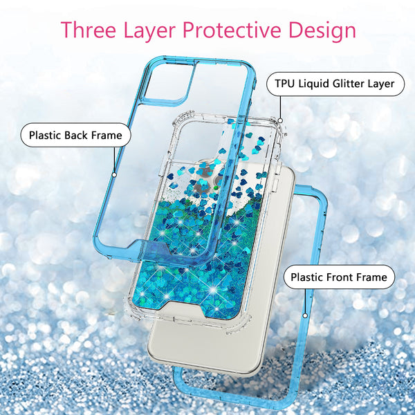 hard clear glitter phone case for apple iphone 11 - teal - www.coverlabusa.com 