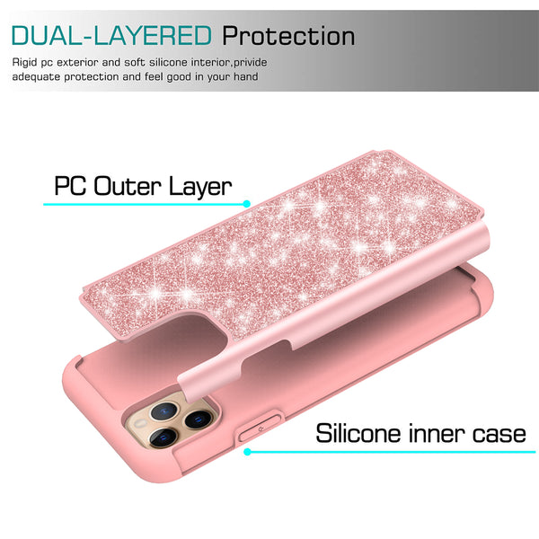 Apple iPhone 11 Pro Max Case, Glitter Bling Heavy Duty Shock Proof Hybrid Case with [HD Screen Protector] Dual Layer Protective Phone Case Cover for Apple iPhone 11 Pro Max - Rose Gold