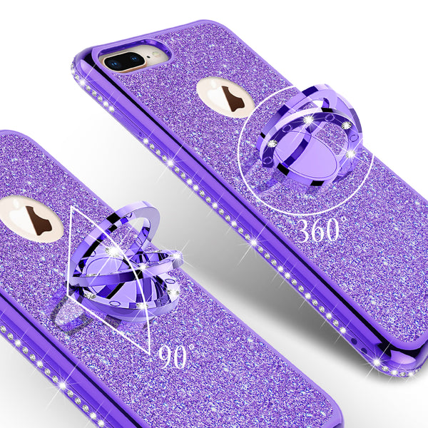 apple iphone 8 plus glitter bling fashion 3 in 1 case - purple - www.coverlabusa.com