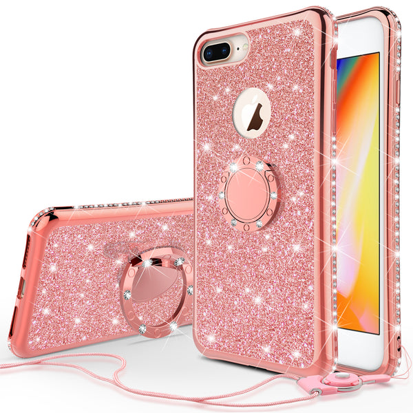 apple iphone 8 glitter bling fashion 3 in 1 case - rose gold - www.coverlabusa.com