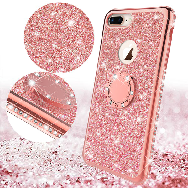 apple iphone 8 glitter bling fashion 3 in 1 case - rose gold - www.coverlabusa.com