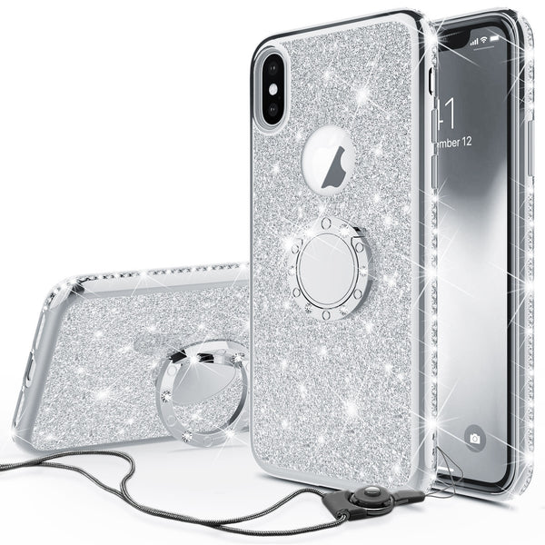 apple iphone xs max glitter bling fashion case - silver - www.coverlabusa.com