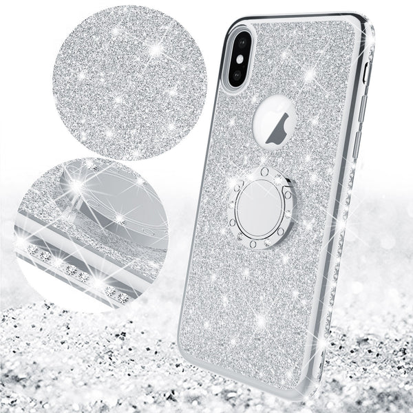 apple iphone xs max glitter bling fashion case - silver - www.coverlabusa.com