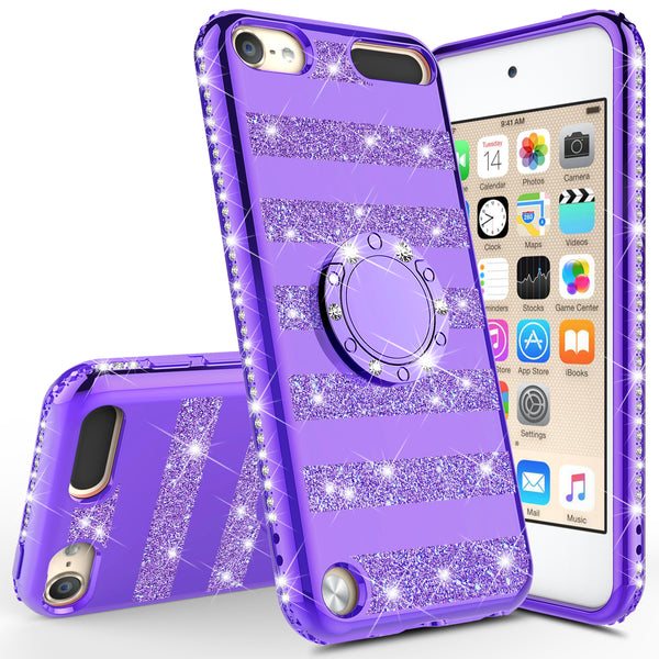 apple ipod touch 5 glitter bling fashion 3 in 1 case - purple stripe - www.coverlabusa.com