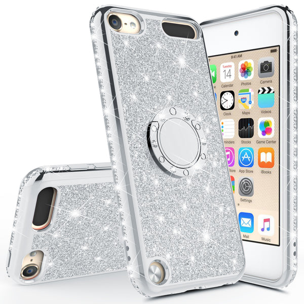 apple ipod touch 5 glitter bling fashion 3 in 1 case - silver - www.coverlabusa.com