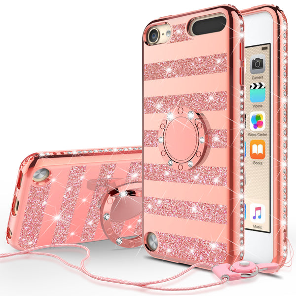 apple ipod touch 5 glitter bling fashion 3 in 1 case - rose gold stripe - www.coverlabusa.com