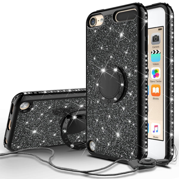 apple ipod touch 5 glitter bling fashion 3 in 1 case - black - www.coverlabusa.com