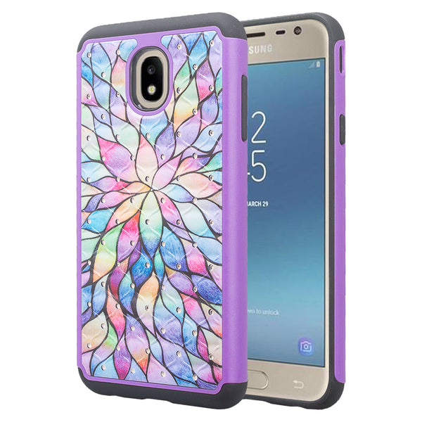 samsung galaxy j7 (2018) case crystal rhinestone - rainbow flower - www.coverlabusa.com