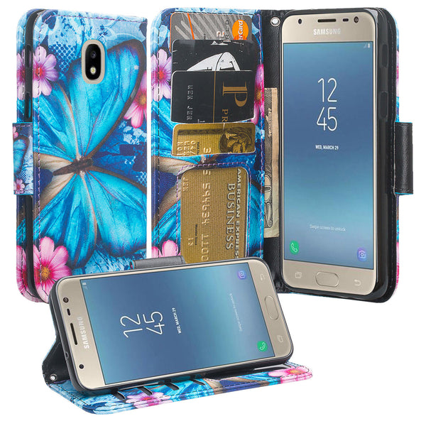 Samsung Galaxy J7 (2018) leather wallet case - blue butterfly - www.coverlabusa.com