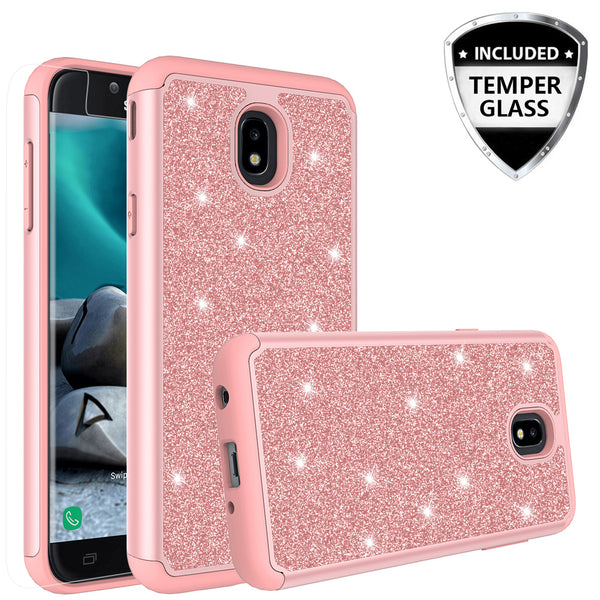 Samsung Galaxy J7 (2018) Glitter Hybrid Case - Rose Gold - www.coverlabusa.com